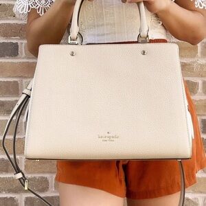 Kate Spade Leila Medium Triple Compartment Satchel Crossbody Bag Light Sand